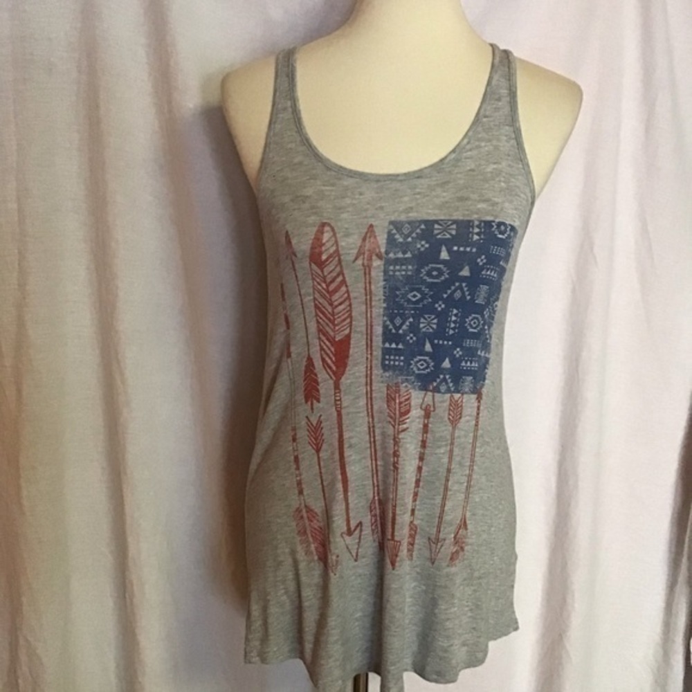 Color Bear American Flag Arrow Tank Top Gray Racerback Small - Picture 9 of 11